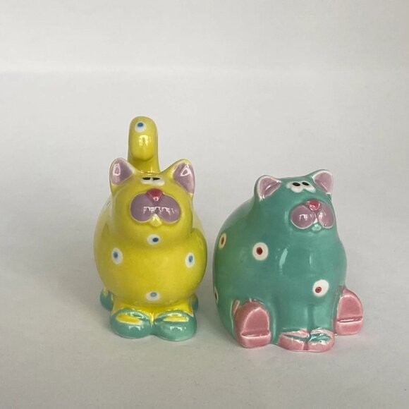 Fitz and Floyd 1985 FANTASY FAIR Cats W/Polka Dots Salt and Pepper Shakers - Picture 5 of 8